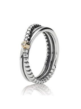 Pandora Sterling Silver + 14K Rising Star Stackable Ring w/Diamond - 190243D, si